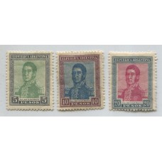 ARGENTINA 1917 GJ 453, 454 y 455 LOS VALORES ALTOS Y FINALES DE LA SERIE SAN MARTIN, ESTAMPILLAS NUEVAS CON GOMA U$ 150